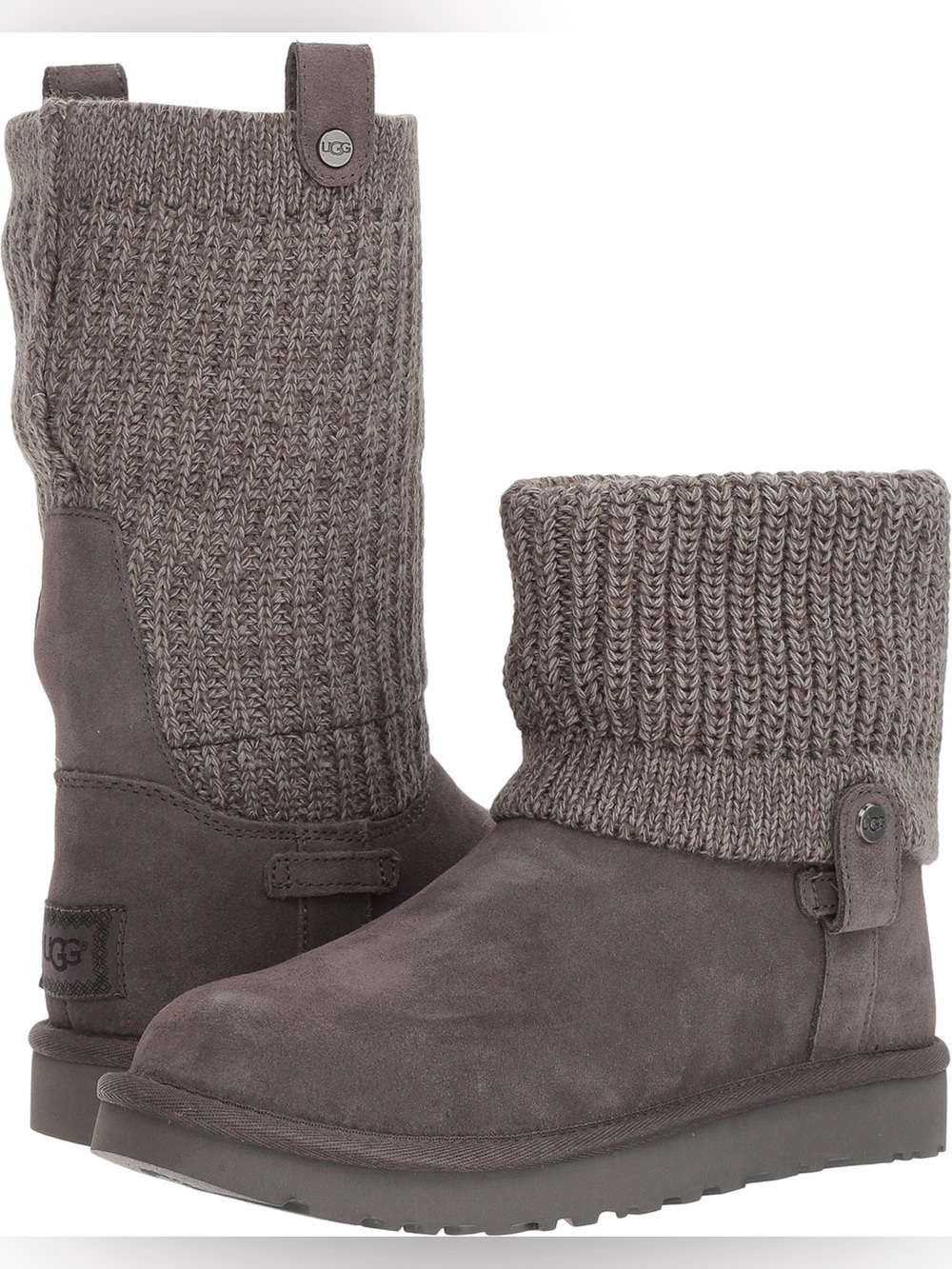 UGG Saela Rib Knit Grey Boots Sz 7 NWOT
